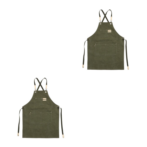 2Pcs Green Canvas Apron Labour Suit for Home Baking 2