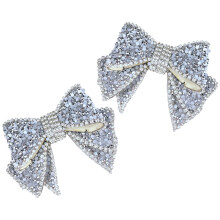 6Pcs Silver Bowknot Shoe Charms Rhinestone Jewelry for Wedding & Party