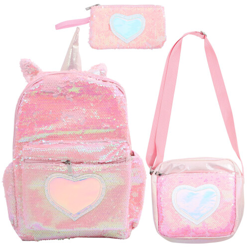 Sequin School Bag For Girls Creative Unicorn Backpack Students Bag Practical School Backpack Set