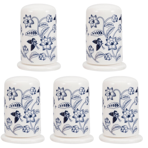 5Pcs Ceramic Toothpick Box Blue Organizer with Flower Design 2