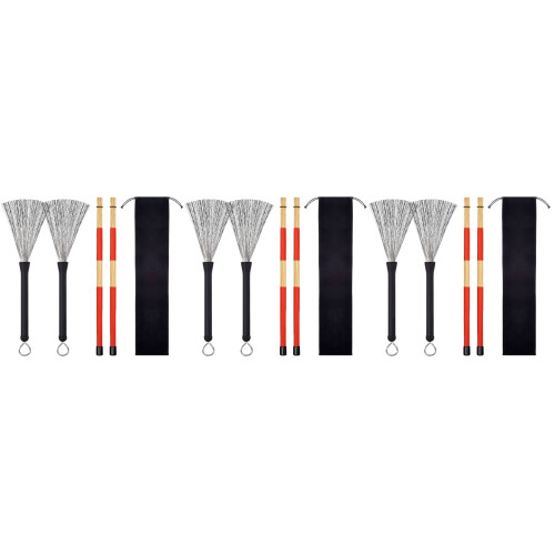 3Pcs Bamboo Drum Sticks With Steel Wire Brushes For Jazz Percussion 2