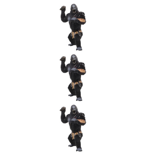 3Pcs Realistic Plastic Gorilla Figurines Wildlife Education Playset 2
