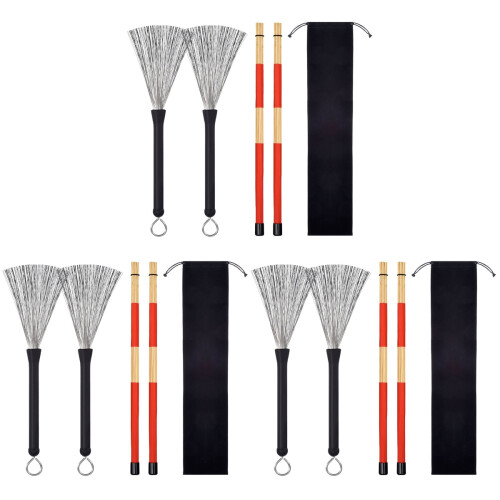 3Pcs Bamboo Drum Sticks With Steel Wire Brushes For Jazz Percussion 1