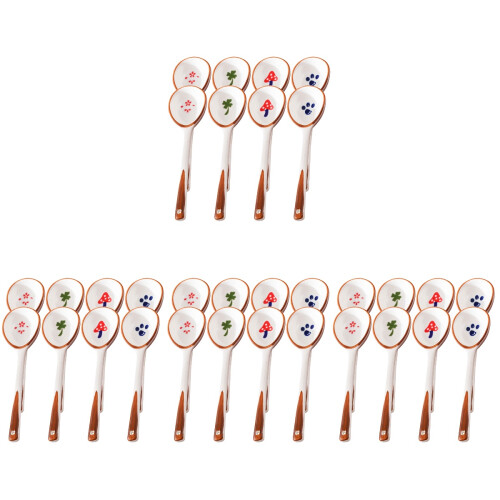 32 Pcs Long Handle Reusable Ceramic Soup Spoon Porridge Spoon 2