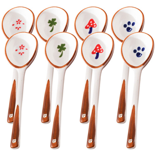 32 Pcs Long Handle Reusable Ceramic Soup Spoon Porridge Spoon 1