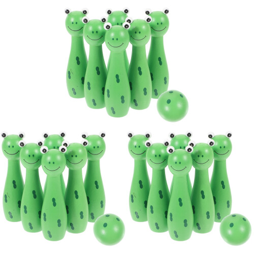 3 Sets Kids Colored Frog Bowling Kit For Toddlers Interactive Game 1