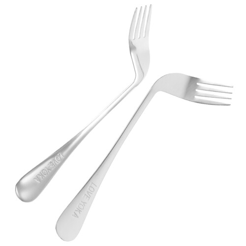 10Pcs Silver Angled Forks for Elderly Feeding Durable Stainless Steel 1