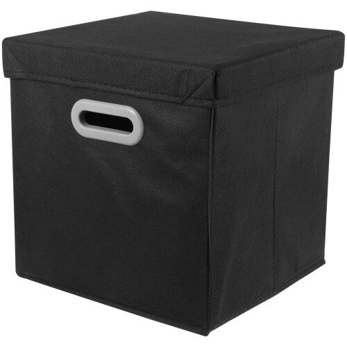 3Pcs Black Fabric Storage Boxes with Lids Foldable Clothes Organizer 1