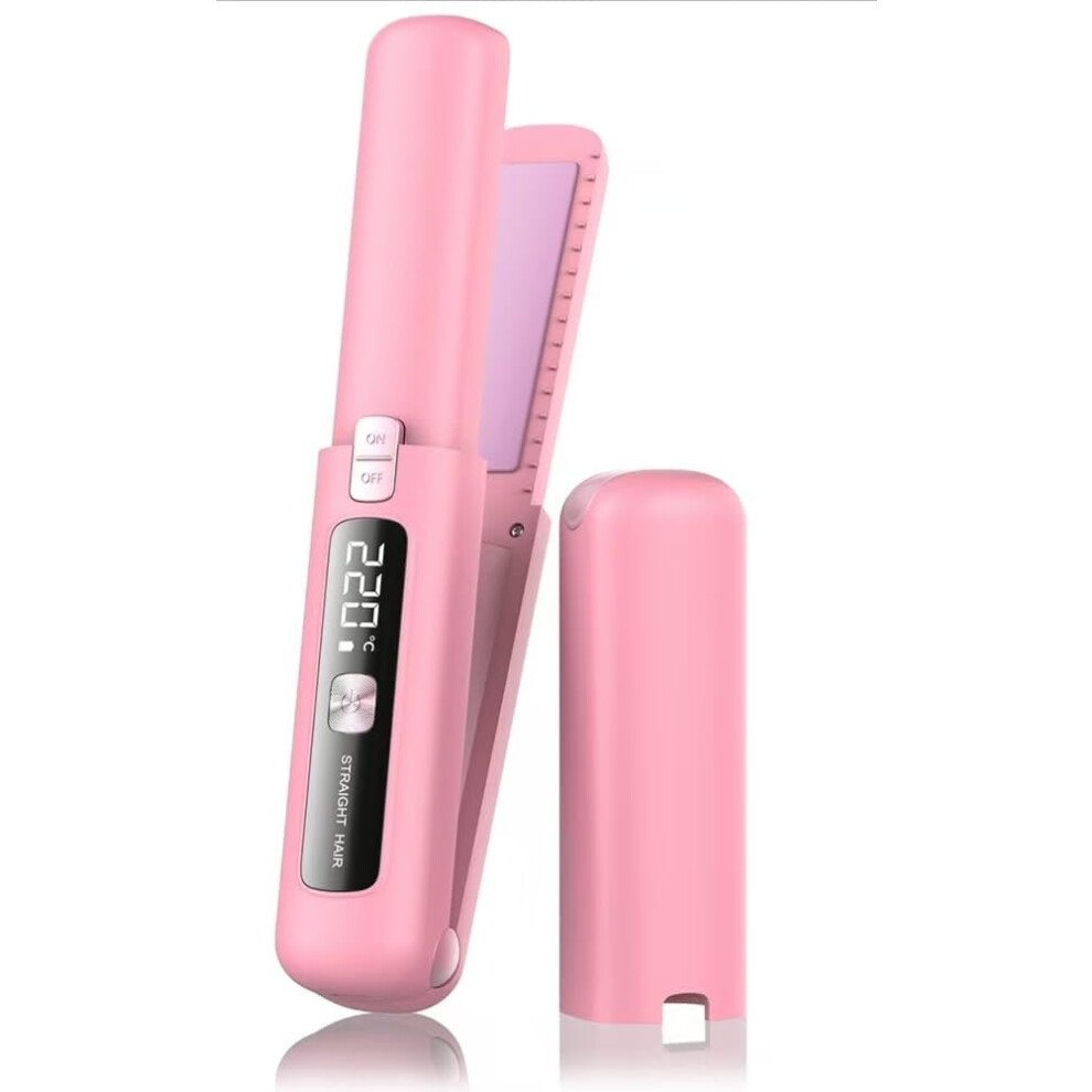 Pink Cordless Hair Straightener And Curler 2 In 1 Mini Usbc Rechargeable Ceramic Flat Iron For Travel