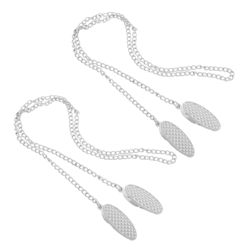 Silver Zinc Alloy Bib Clips Napkin Holder Chain for Secure Mealtime and Travel Use, 2pcs