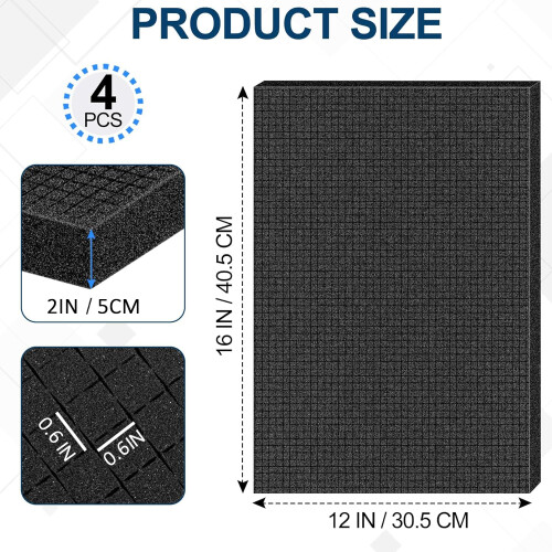 Pick and Pluck Foam Inserts 16x12x2  ShockAbsorbing Padding for Gun Case Tool Box Camera (4 Pack Black) 1