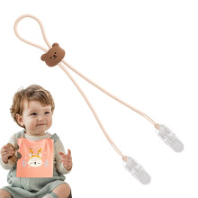 Bear Shaped Baby Bib Clip with Soft Silicone Strap, Coffee Color Toddler Napkin Holder