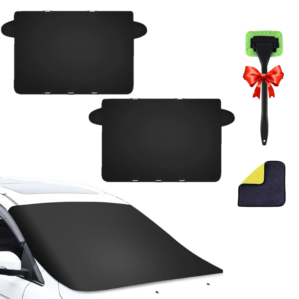 2025 Upgraded Car Windshield Snow Cover With Magnetic Antitheft Flaps, Silvercoated Frost Protector, Universal For Suv Truck Sedan, 2Pcs 9070919793288