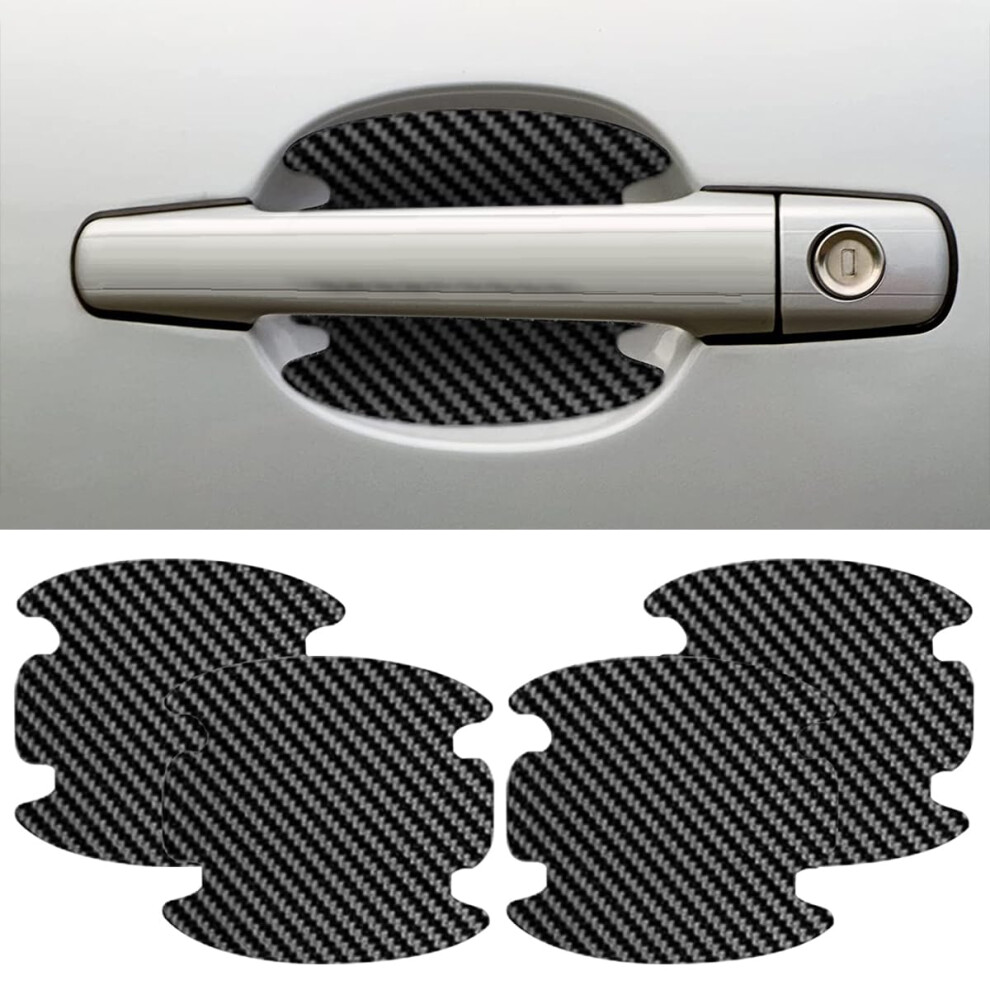 4Pcs Carbon Fiber Car Door Handle Scratch Protector Film, Universal Antiscratch Bowl Sticker, Black 9070919793424
