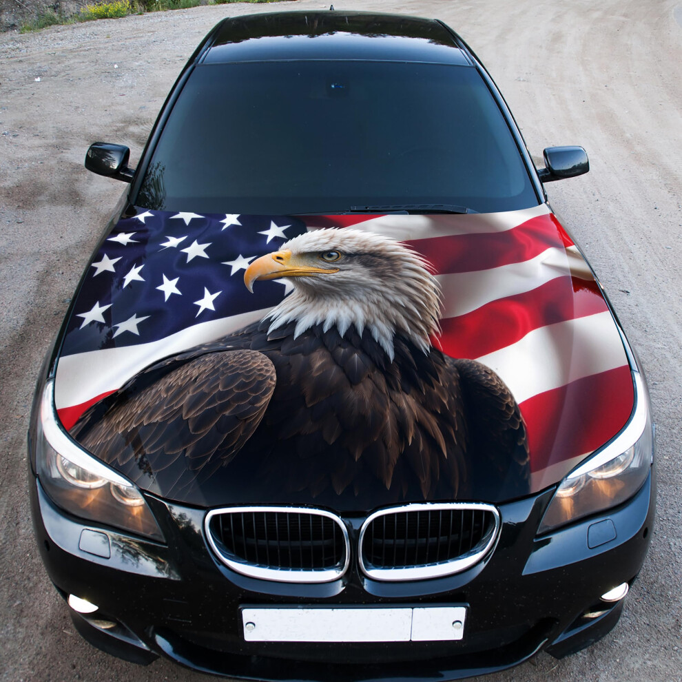 Patriotic Eagle Car Hood Wrap Glossy Laminated Vinyl Decal Custom Fit For Trucks And Suvs 9070919793509