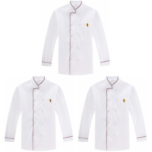 3Pièces Vestes Chef Unisexes Blanches En Durable Facile À 1