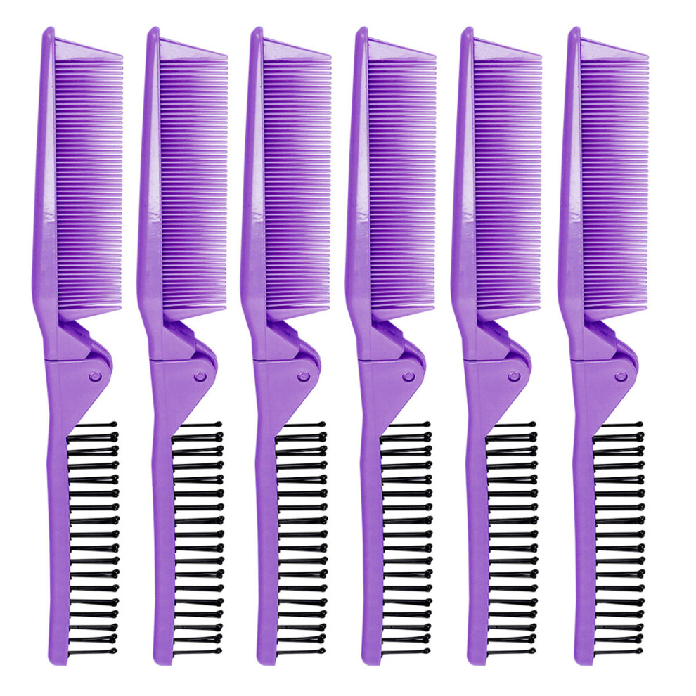 Solustre Unisex Purple 3Pcs Foldable Hair Combs Double-Headed Abs Anti-Static Set