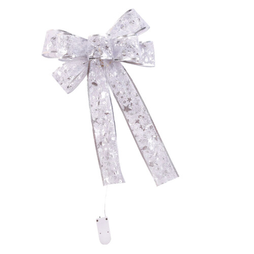 2Pcs Silver Lightweight Christmas Hanging Bow for Tree and Door Decor