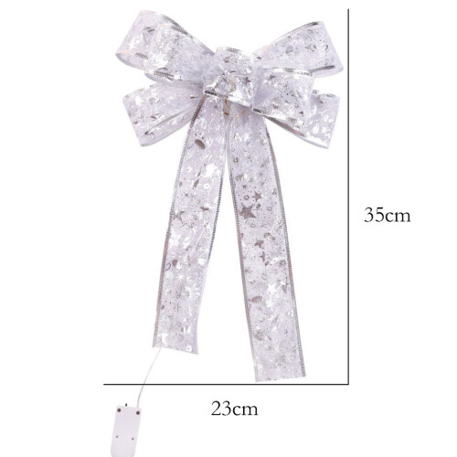 2Pcs Silver Lightweight Christmas Hanging Bow for Tree and Door Decor 2