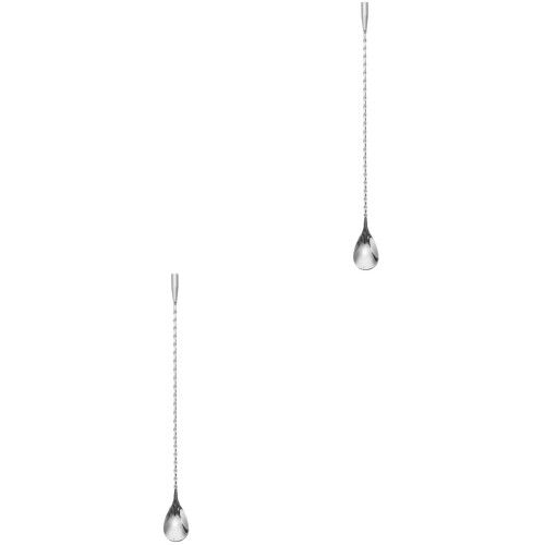 2Pcs Long Handle Silver Bar Spoon Stainless Steel Drink Mixing Stirrer 2