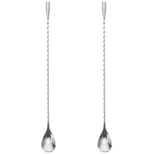 2Pcs Long Handle Silver Bar Spoon Stainless Steel Drink Mixing Stirrer 1