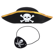 4Pcs Pirate Eye Patch and Golden Hat Set for Halloween Party