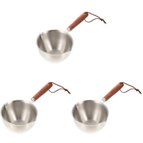 3Pcs Metal Saucepan With Wood Handle Multi Use 1