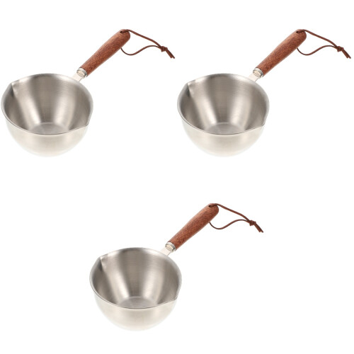 3Pcs Metal Saucepan With Wood Handle Multi Use 2