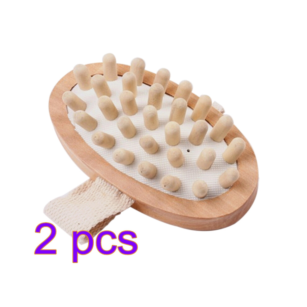 Vaguelly 2 Pieces Massager Bath Brush Body Shower Scrubber Exfoliating Wooden
