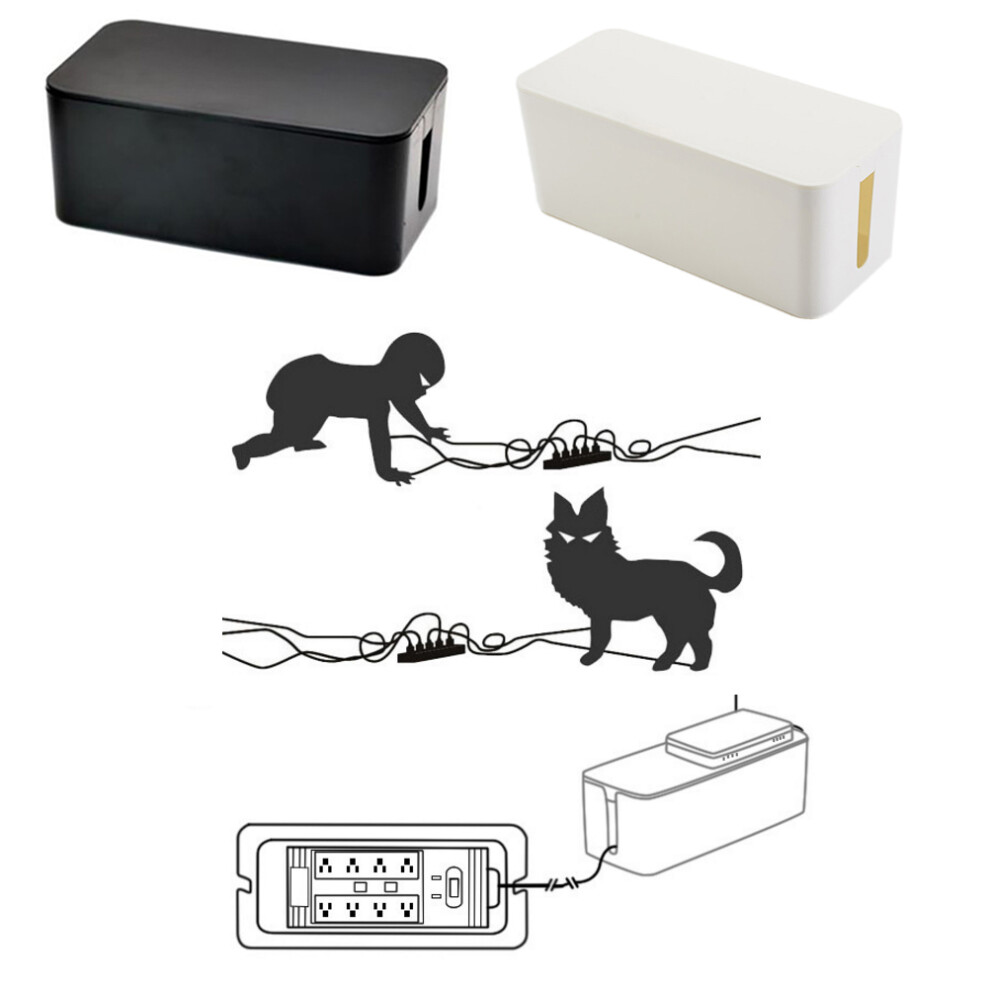 Power Cord Storage Box Plastic Power Strip Wire Organizer Black 3631378373914