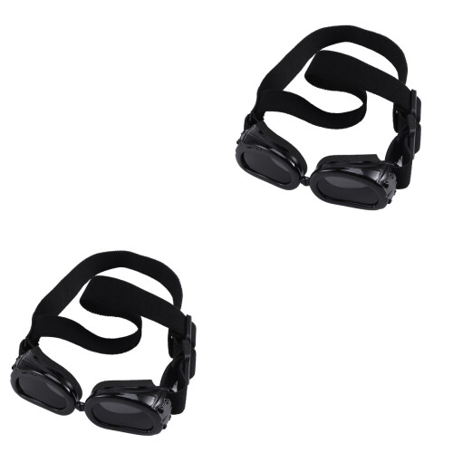 2Pcs Dog Sunglasses Black Plastic Uv Protection with Adjustable Strap 2