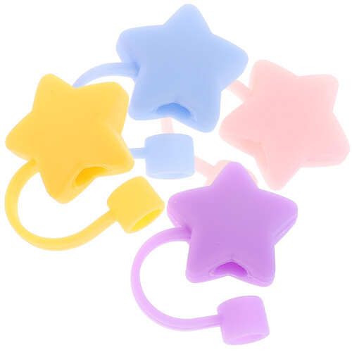 5 Pcs Cute Straw Cover Reusable Lids Cap Shape Tips Silicone Drinking 2