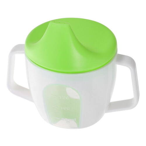 3Pcs Infant Feeding Cups Green PP Sippy Cups with Handle and Scale 1