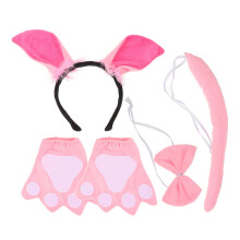 4Sets Cosplay Set Roze Stof Oren Haarband En Kleurige