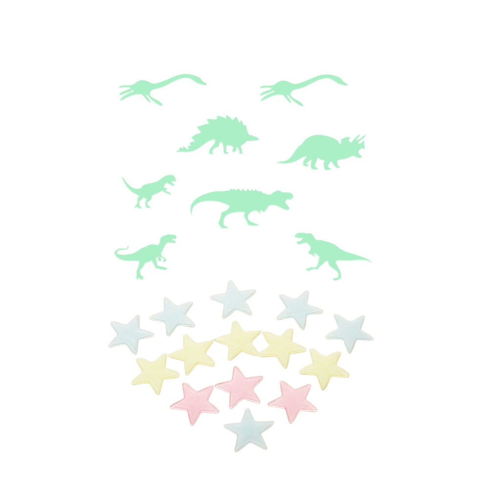 109Pcs Fluorescent Dinosaur And Star Luminous Stickers For Decoration Green Villcase