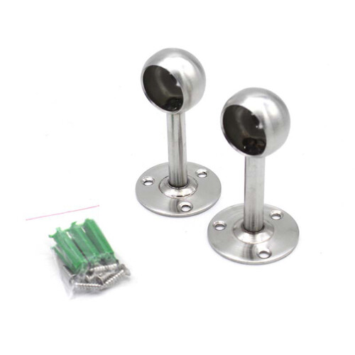 4Sets Silver Stainless Steel Closet Pole Socket Oval Rod End Supports 2