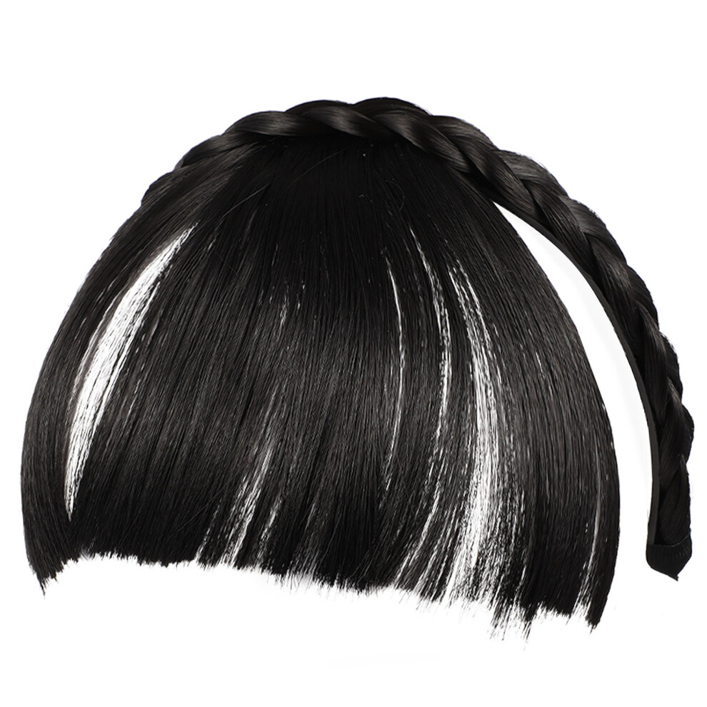 Artibetter Unisex Black 2Pcs Headband Bangs Wigs Synthetic Hair Front Fringe For Women