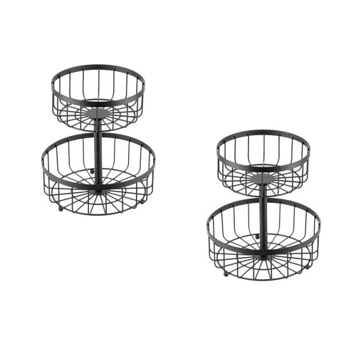2Pcs Black Metal 2-Tier Fruit Storage Holder with Large Capacity 1