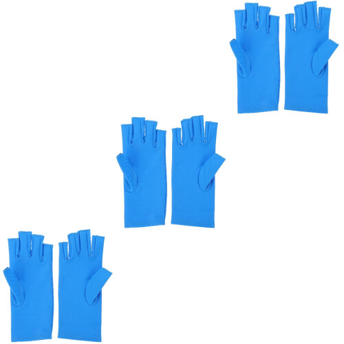 3Pairs Blue Manicure Fingerless Uv Protective Nail Tools 2