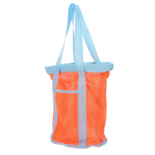 3Pcs Nylon Drawstring Mesh Beach Bags Orange for Shells Toys Storage