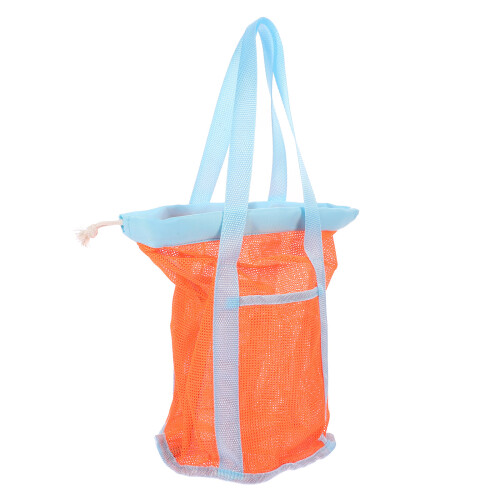 3Pcs Nylon Drawstring Mesh Beach Bags Orange for Shells Toys Storage 2