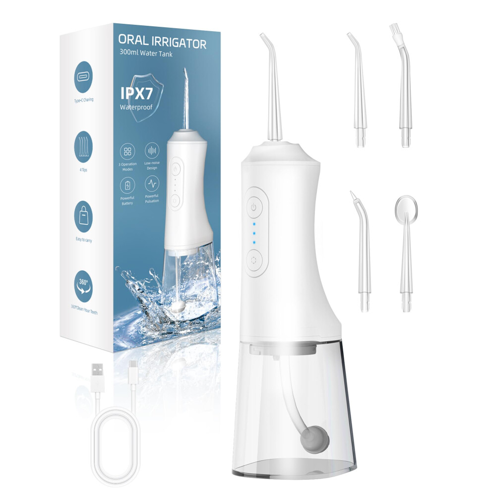 White Water Flosser Cordless Oral Irrigator 300Ml Rechargeable Ipx7 Waterproof For Teeth Cleaning Travel Home Pearl