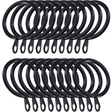20 Pack Black Metal Curtain Rings 1.2 Inch with Eyelets for Smooth Sliding on Standard Rods