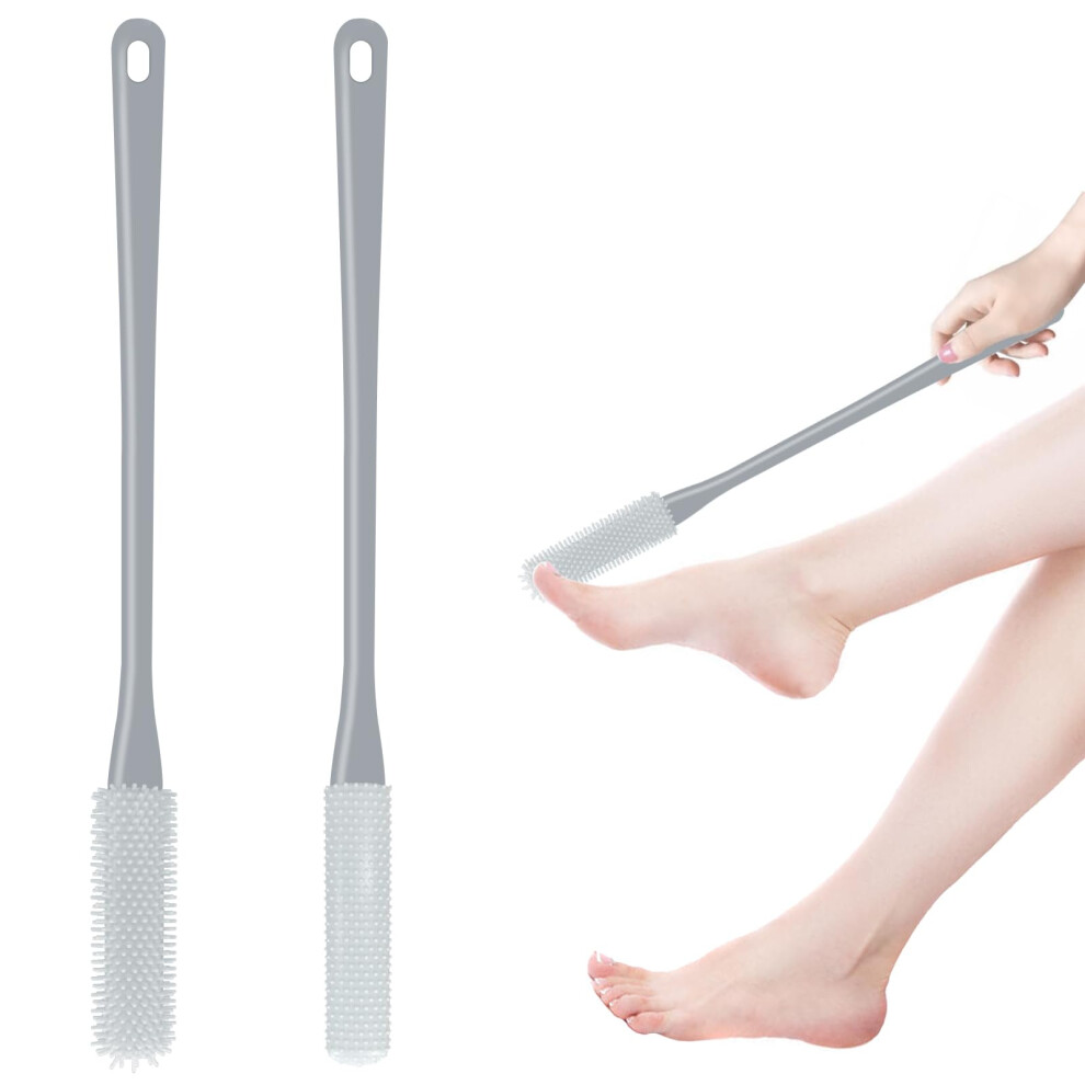 Grey 2 Pack Silicone Foot Scrubber For Shower With Long Handle Toe Cleaning Brush For Seniors