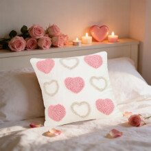 (A) Scandinavian Ins Cream Wind Pillow Circles Velvet Tufted Three-dimensional Heart Embroidery Valentines Day Sofa Home Decoration