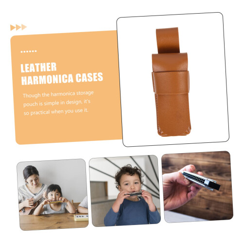 Waterproof Leather Harmonica Case Pouch with Quick Access Closure, Brown Sleeve, 2 Pack 2