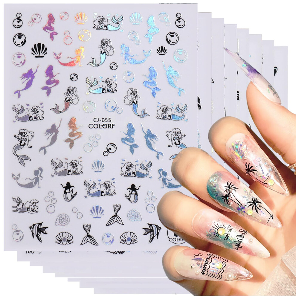 Nail Art Stickers 8PCS Waterproof 3D Palm Tree Starfish Decals for Summer Tropical Beach Manicure