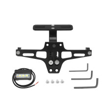 Universal Motorcycle License Plate Holder Fender Eliminator Kit with LED Light, Adjustable Aluminum Tail Tidy Black