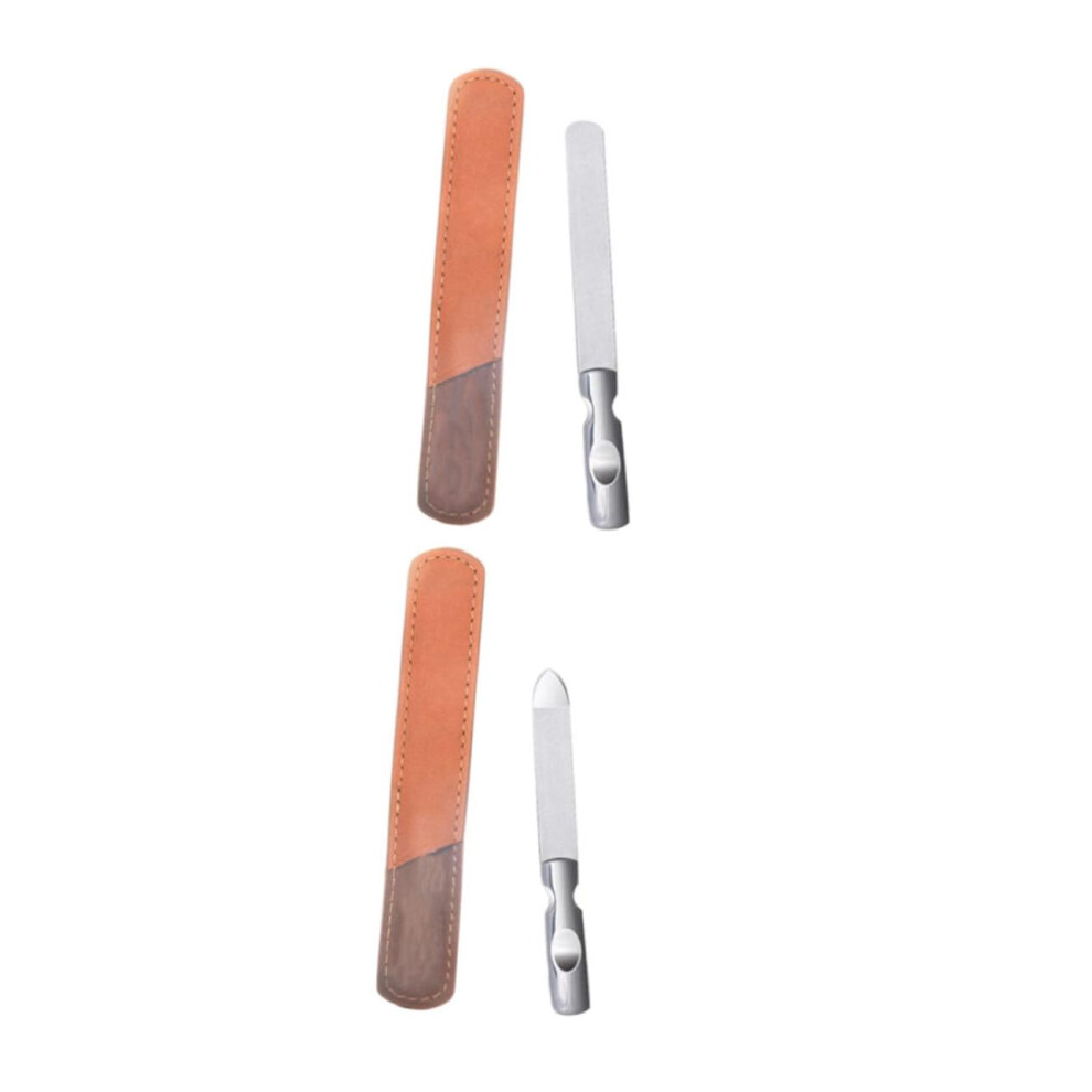 Stainless Steel Nail File and Buffer DualSided for Natural and Acrylic Nails with Leather Case