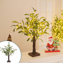 (Green) Small Tree Lights Led Christmas Party Decoration Olive Leaf Decoration Lights Thanksgiving Indoor Event Landscapes Glowing Tree